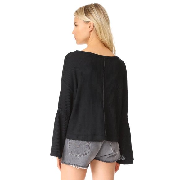 Free People x We The Free Blue Waffle Knit Bell Sleeve Relaxed Fit Top - Picture 15 of 16